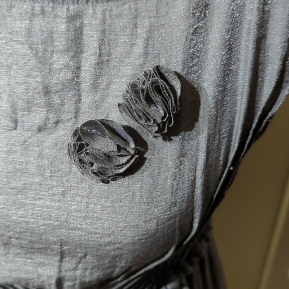 Ya Los Angeles Gray Rosette Braided Trim Side Zip Scoop Neck Dress Women's Sz S - Picture 2 of 12